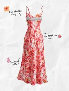 Olithes Women's Elegant Delicate Romantic Spaghetti Strap Ruched A-Line Maxi Floral Dress, Suitable For Spring/Summer Outings And Dates - Multicolor - View 2
