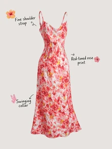 Olithes Women's Elegant Delicate Romantic Spaghetti Strap Ruched A-Line Maxi Floral Dress, Suitable For Spring/Summer Outings And Dates - Multicolor - View 1