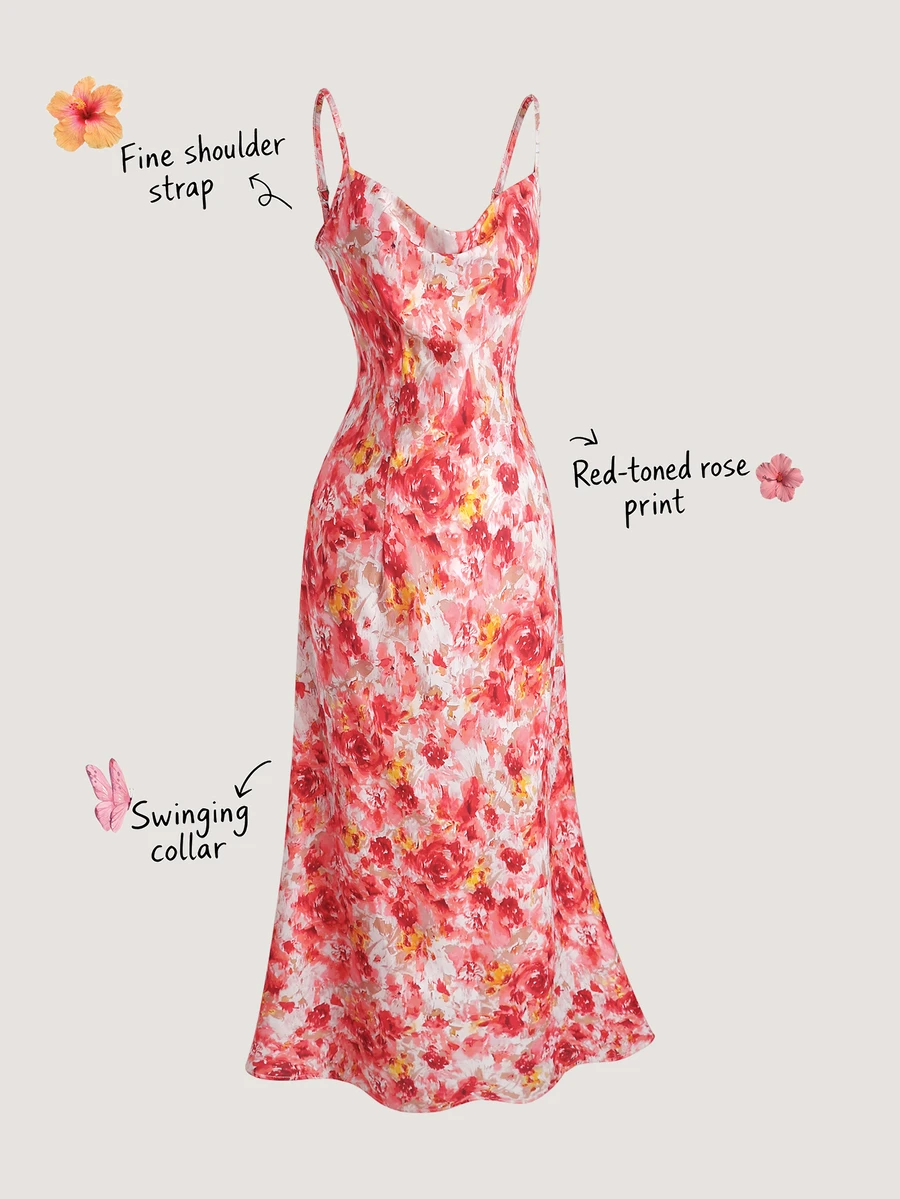 Olithes Women's Elegant Delicate Romantic Spaghetti Strap Ruched A-Line Maxi Floral Dress, Suitable For Spring/Summer Outings And Dates - Multicolor - View 1