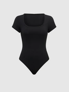 SHEIN Plain Color Asymmetric Hem Top And Pants Two Piece Set - Black - View 8