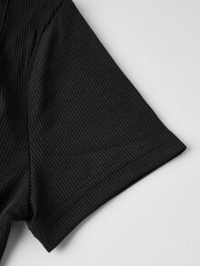 SHEIN Plain Color Asymmetric Hem Top And Pants Two Piece Set - Black - View 6