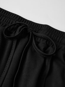 SHEIN Plain Color Asymmetric Hem Top And Pants Two Piece Set - Black - View 12