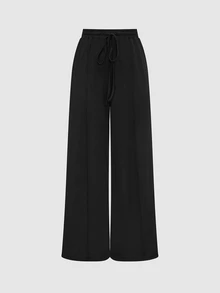 SHEIN Plain Color Asymmetric Hem Top And Pants Two Piece Set - Black - View 5