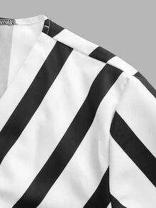 SHEIN 女款黑白條紋無領收腰上衣 - 黑與白 - 查看 3