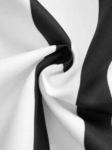 SHEIN 女款黑白條紋無領收腰上衣 - 黑與白 - 查看 4