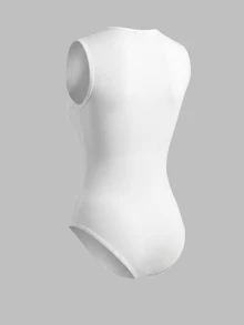 SHEIN 女士白色方领无袖连体衣 - 修身弹力背心连体衣，适合日常休闲和派对穿着 - 白色 - 查看 2