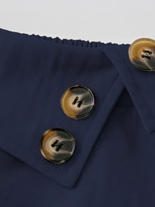 SHEIN Casual Versatile High Waist A-Line Button Decor Elastic Waist Flared Skirt, Woven Twill Fabric, Apricot Color, For Women, Spring/Autumn - Navy Blue - View 9