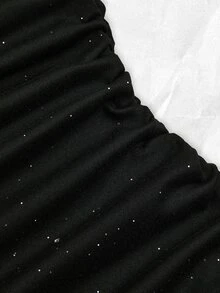 Olithes 女士春夏新款黑色亮面面料吊带系腰双层荷叶边下摆休闲日常连衣裙，适合外出、工作、约会、派对、聚会、下午茶等场合。 - 黑色 - 查看 16