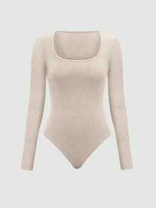 SHEIN 2pcs/Set Solid Color Long Sleeve Bodysuit And Drawstring Pants, For Autumn Fall Cloth For Women - Apricot - View 11
