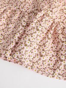 SHEIN Bohemian Pink Short Sleeve Puff Sleeve Dress For Women Featuring V Neck Random Floral Print And Ruffled Hem - Pink - View 12
