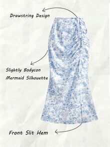 SHEIN Franclia 法国女士优雅浪漫复古抽绳开衩编织中长裙，诠释经典优雅的蓝白浪漫风情 - 藍色 - 查看 8