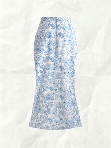 SHEIN Franclia 法国女士优雅浪漫复古抽绳开衩编织中长裙，诠释经典优雅的蓝白浪漫风情 - 藍色 - 查看 9