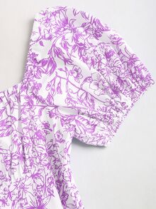Olithes 女款夏季法式優雅休閒極簡方領泡泡袖收腰短款印花度假洋裝 - 淡紫色 - 查看 6
