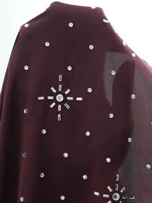 Yasmyna Women's Rhinestone Long Sleeve Loose Long Arabic Abaya - Burgundy - View 8