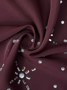 Yasmyna Women's Rhinestone Long Sleeve Loose Long Arabic Abaya - Burgundy - View 9
