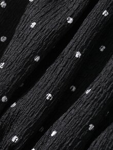 FRIFUL Women's Early Autumn New Korean Style Patchwork Polka Dot Fabric Cinched Waist Ruched T-Shirt - Black - View 3