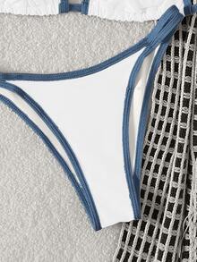 Swim Chiccia Holiday Contrast Color Halter Neck Bikini Set With Edging Detailing, Summer Beach - White - View 8