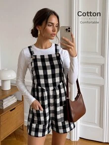 Easowa Women's Plaid Casual Daily Wear Romper - Black and White - View 4