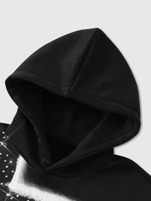 ROMWE MEN Street Life Men's Dark Cross Print Rhinestone Gothic Loose Fit Hoodie - Multicolor - View 4