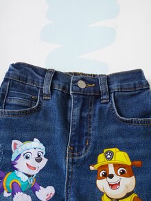 SHEIN | PAW Patrol 小男孩卡通小狗印花口袋拉链休闲牛仔裤 - 藍色 - 查看 5