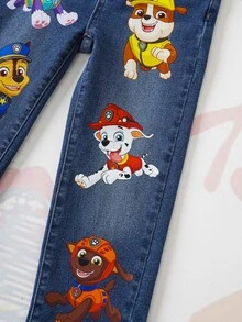 SHEIN | PAW Patrol 小男孩卡通小狗印花口袋拉链休闲牛仔裤 - 藍色 - 查看 7