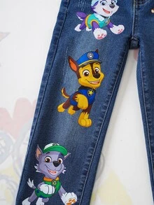 SHEIN | PAW Patrol 小男孩卡通小狗印花口袋拉链休闲牛仔裤 - 藍色 - 查看 8