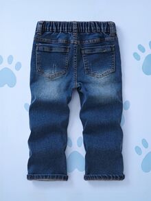 SHEIN | PAW Patrol 小男孩卡通小狗印花口袋拉链休闲牛仔裤 - 藍色 - 查看 2