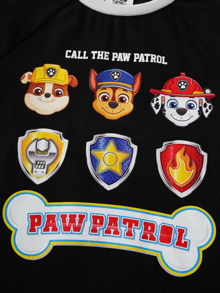 SHEIN | PAW Patrol 1件趣味休閒風小男孩卡通印花圓領短袖插肩袖T恤 - 黑與白 - 查看 8