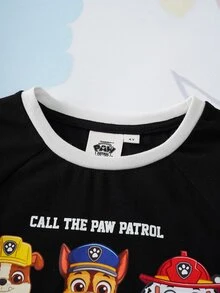SHEIN | PAW Patrol 1pc Fun Casual Style Young Boy Cartoon Print Crew Neck Short Sleeve Raglan T-Shirt - Black and White - View 7