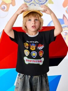SHEIN | PAW Patrol 1pc Fun Casual Style Young Boy Cartoon Print Crew Neck Short Sleeve Raglan T-Shirt - Black and White - View 5