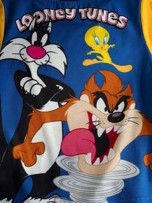 LOONEY TUNES X SHEIN 2pcs/Set Young Boy Casual Sports Style Outfit, Round Neck Short Sleeve T-Shirt And Pants, Comfortable Collaboration Design - Multicolor - View 6