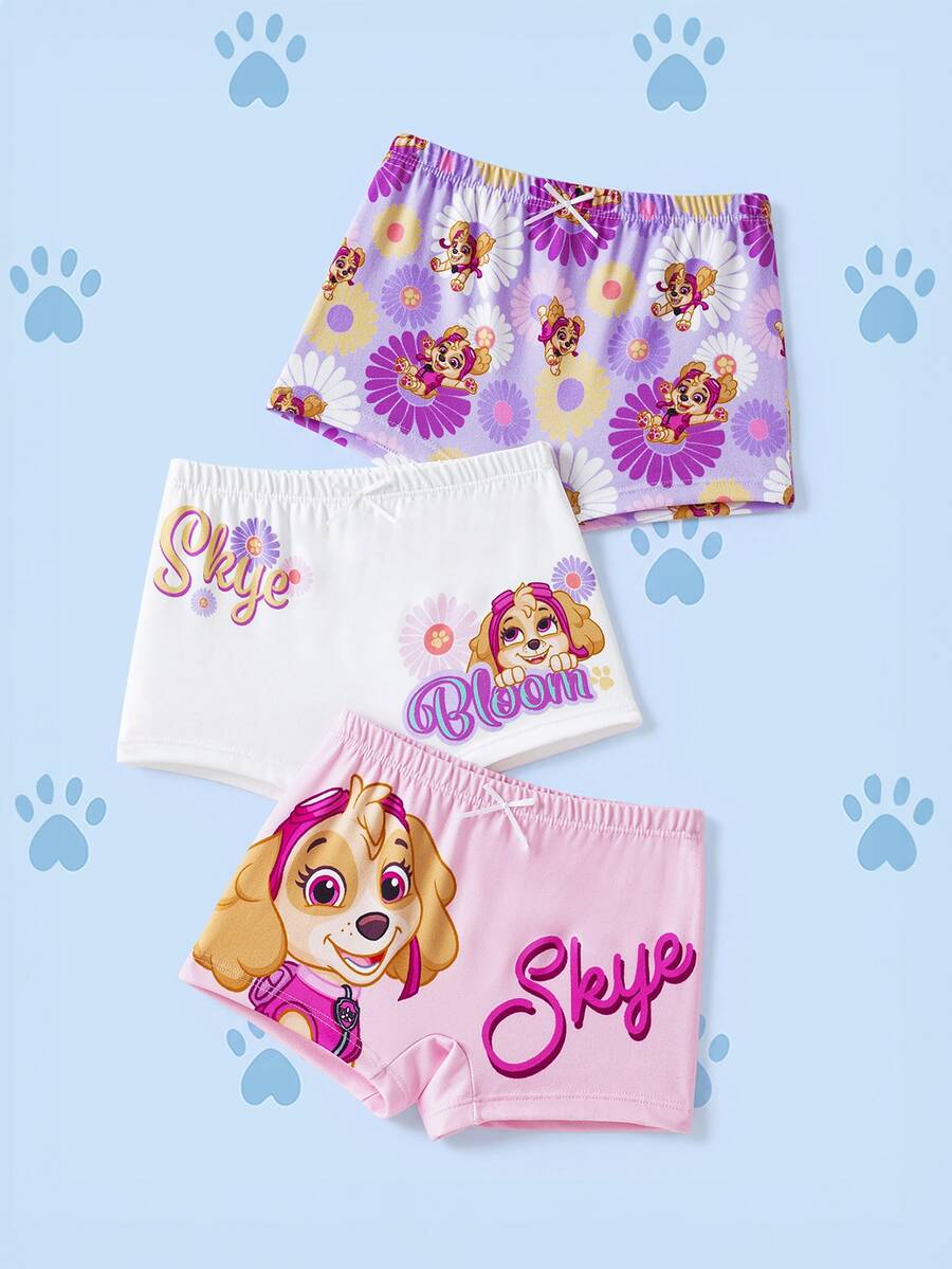 SHEIN | PAW Patrol 3pcs Young Girl Cartoon Print Comfortable Polyamide Shorts - Pink - View 1