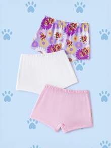 SHEIN | PAW Patrol 3pcs Young Girl Cartoon Print Comfortable Polyamide Shorts - Pink - View 2