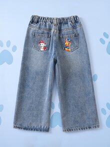 SHEIN | PAW Patrol Young Boy Letter & Puppy Print Cute Versatile Pocket Zipper Denim Jeans - Blue - View 1