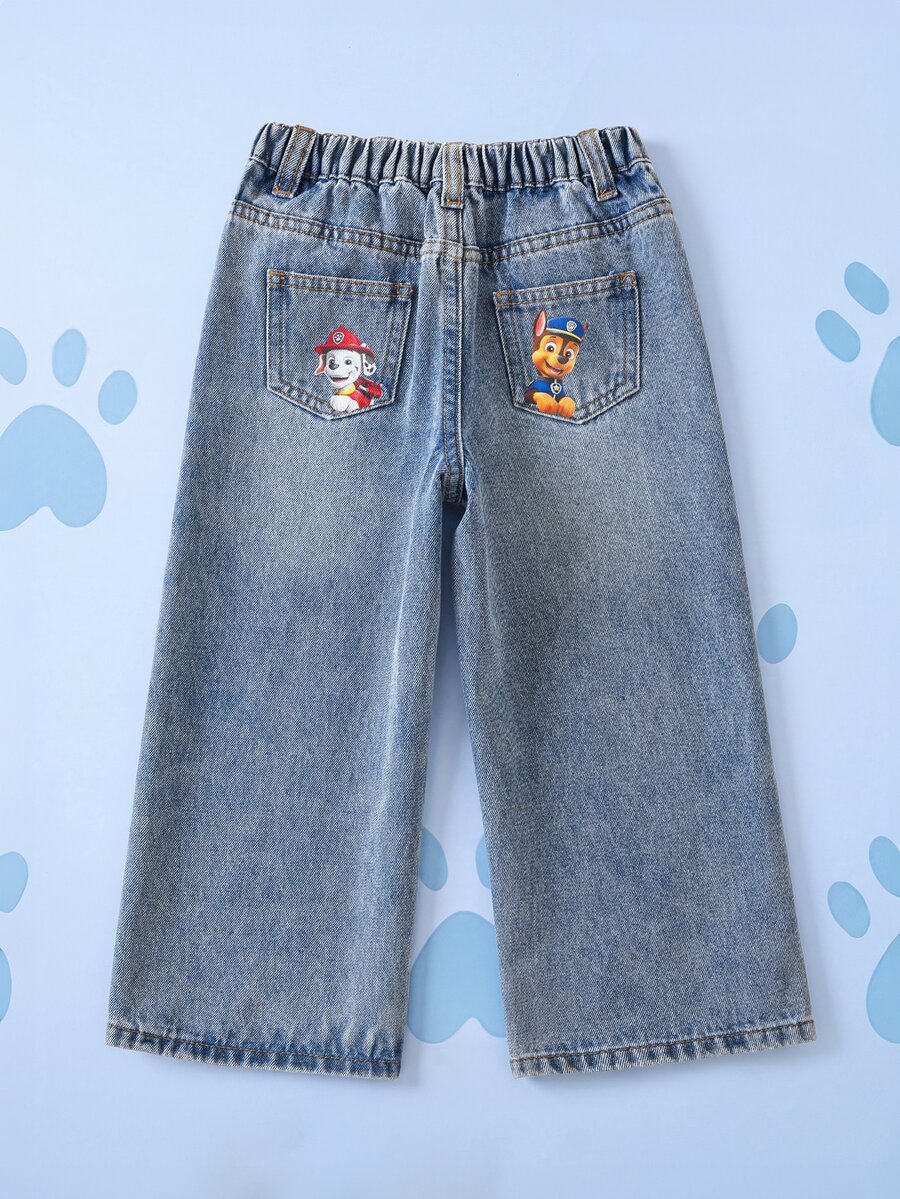 SHEIN | PAW Patrol Young Boy Letter & Puppy Print Cute Versatile Pocket Zipper Denim Jeans - Blue - View 1