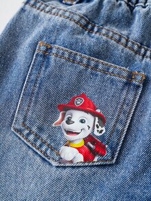 SHEIN | PAW Patrol Young Boy Letter & Puppy Print Cute Versatile Pocket Zipper Denim Jeans - Blue - View 9