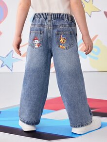 SHEIN | PAW Patrol Young Boy Letter & Puppy Print Cute Versatile Pocket Zipper Denim Jeans - Blue - View 3