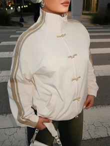 Dayanna Comas Beige Women's Casual Striped Knit Lightweight Track Jacket, Spring / Summer ,Street Wear,Streetwear Sporty - Beige - View 3