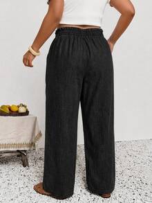 SHEIN Frenchy Plus Paperbag Drawstring Waist Straight Leg Pants Fall - Black - View 2