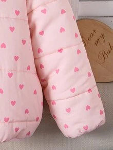 SHEIN 女童粉色愛心珊瑚色抓絨內裡連帽拉鍊加厚冬季外套 - 淺粉色 - 查看 6
