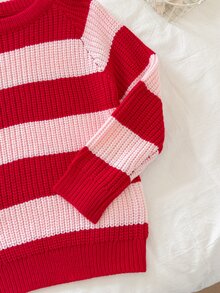 SHEIN 女童針織條紋圓領休閒秋冬毛衣 - 彩色 - 查看 8