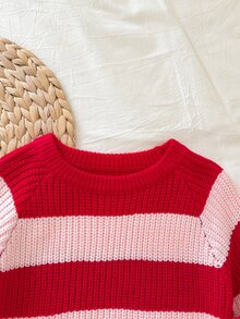 SHEIN 女童針織條紋圓領休閒秋冬毛衣 - 彩色 - 查看 5