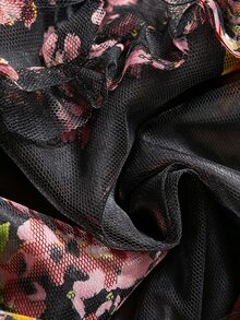 SHEIN Clasi 新款网纱印花连衣裙，适合晚宴、约会、下午茶、生日、婚礼等场合，松紧腰设计，大码休闲连衣裙 - 黑色 - 查看 9