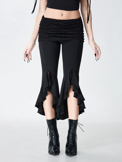 Y2K Pantalon évasé mode plissé à la taille de couleur unie pour femmes