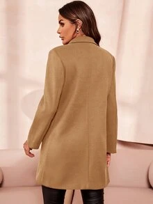 SHEIN Clasi Women's Double Breasted Woolen Coat In Fall/Winter - Khaki - View 2