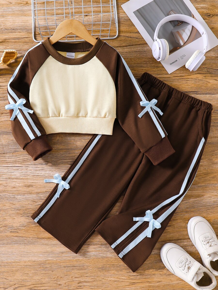 2Pcs Set Girlss Hoodie & Sweatshirt Co-Ords Back To School Fall - Brown - View 1