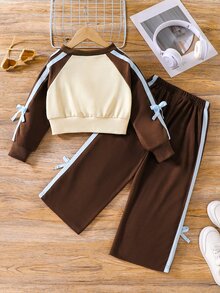2Pcs Set Girlss Hoodie & Sweatshirt Co-Ords Back To School Fall - Brown - View 2