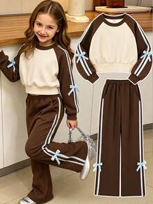 2Pcs Set Girlss Hoodie & Sweatshirt Co-Ords Back To School Fall - Brown - View 3