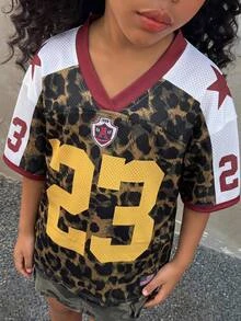 Coolane Kids 少女夏季节日复古街头运动风印花超大棒球衫T恤，豹纹上衣，秋季服装，猎豹纹上衣，豹纹上衣 - 棕色 - 查看 5