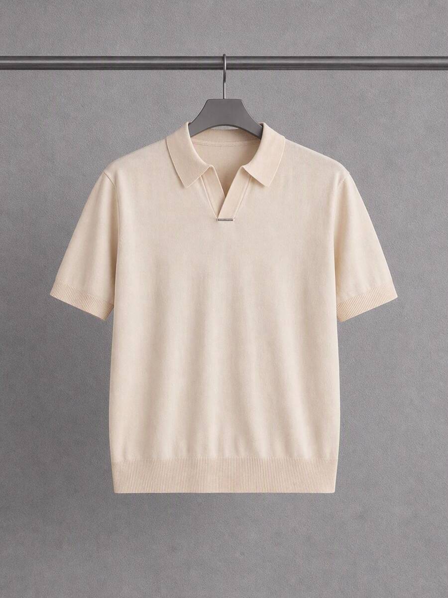 HIMLAND Men's Casual Versatile Solid Color Short Sleeve Knit Top Vacation Beach Orange Pink Summer - Apricot - View 1
